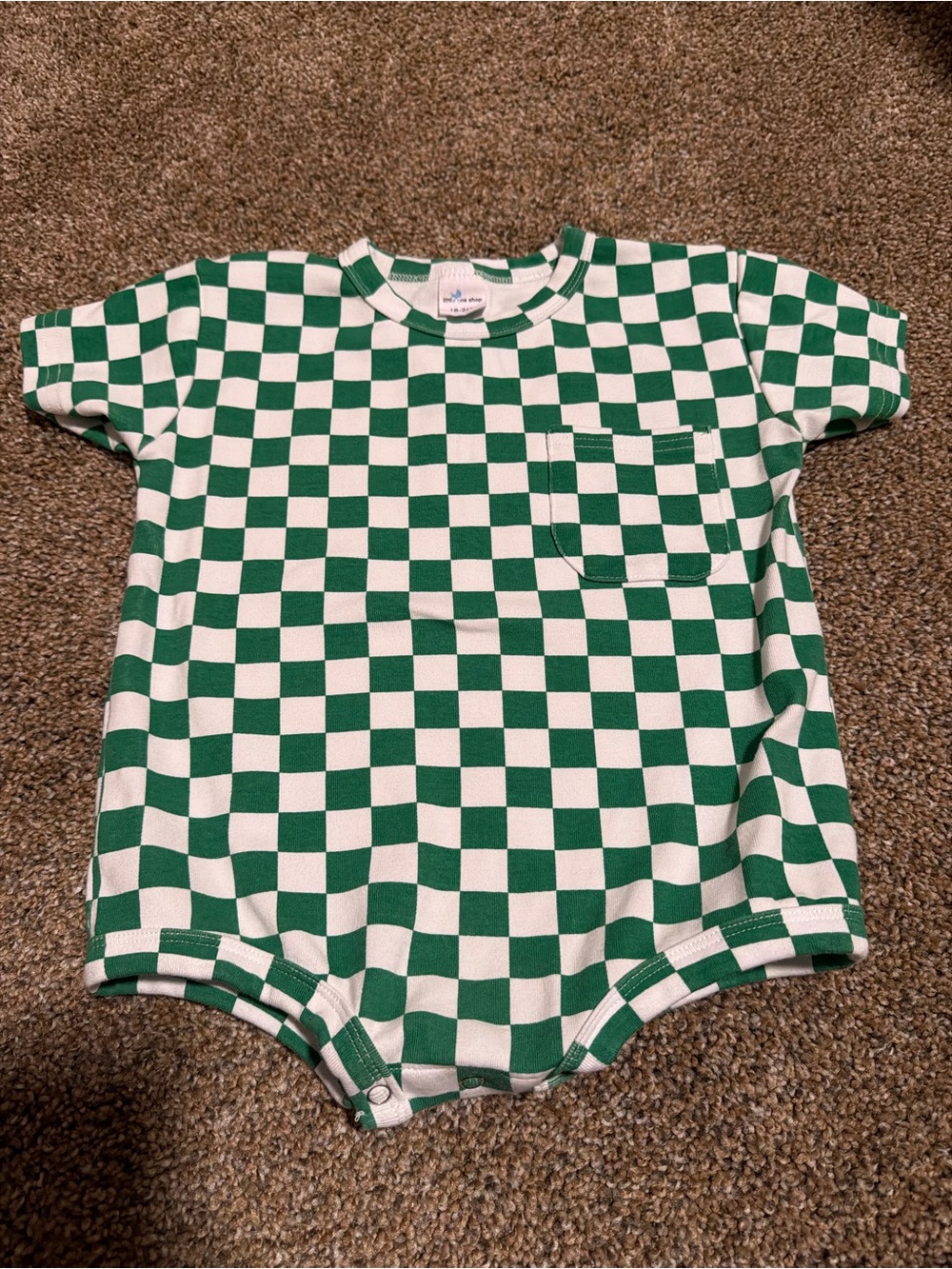 LITTLE ONE SHOP Green & White Check Short Sleeve Bubble Romper